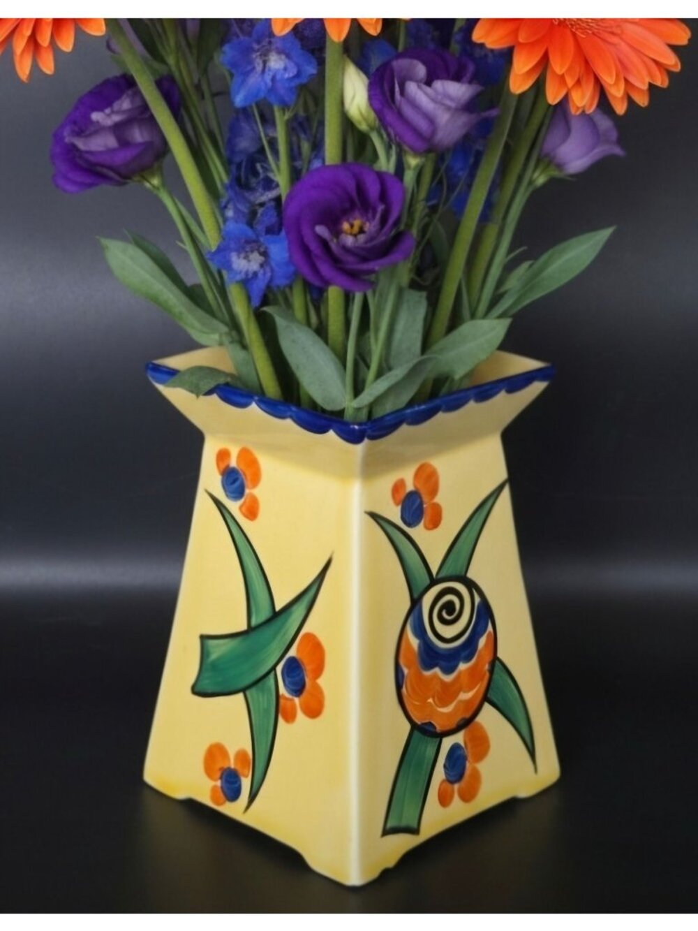 Hand-Painted Lostro Ceramic Vase w/ Hand Painted Vibrant Floral Patterns & Yello